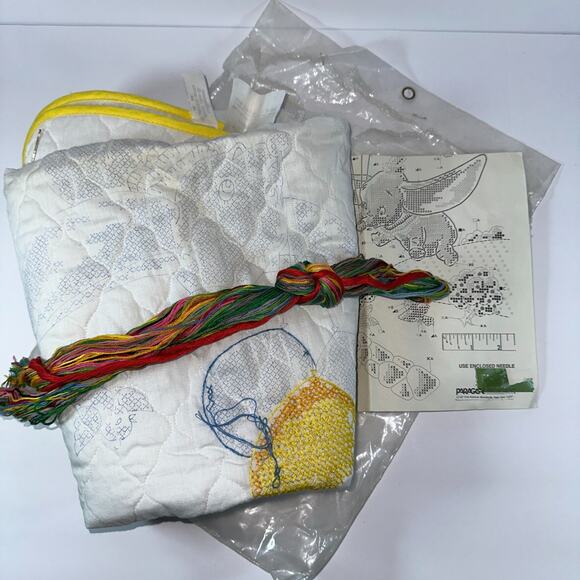 Vintage Stamped Cross Stitch Disney Paragon Dumbo Crib Quilt Kit #0951 42"x30" - Picture 4 of 10